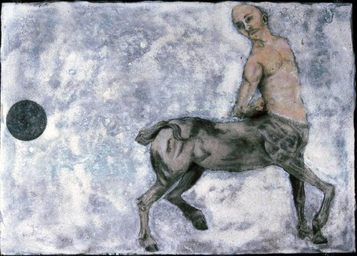 Meloncholy Centaur mixed media drawing enlarged